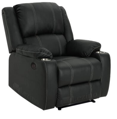 Lezino 1 Seater Manual Recliner Chair in Black Colour Leatherette