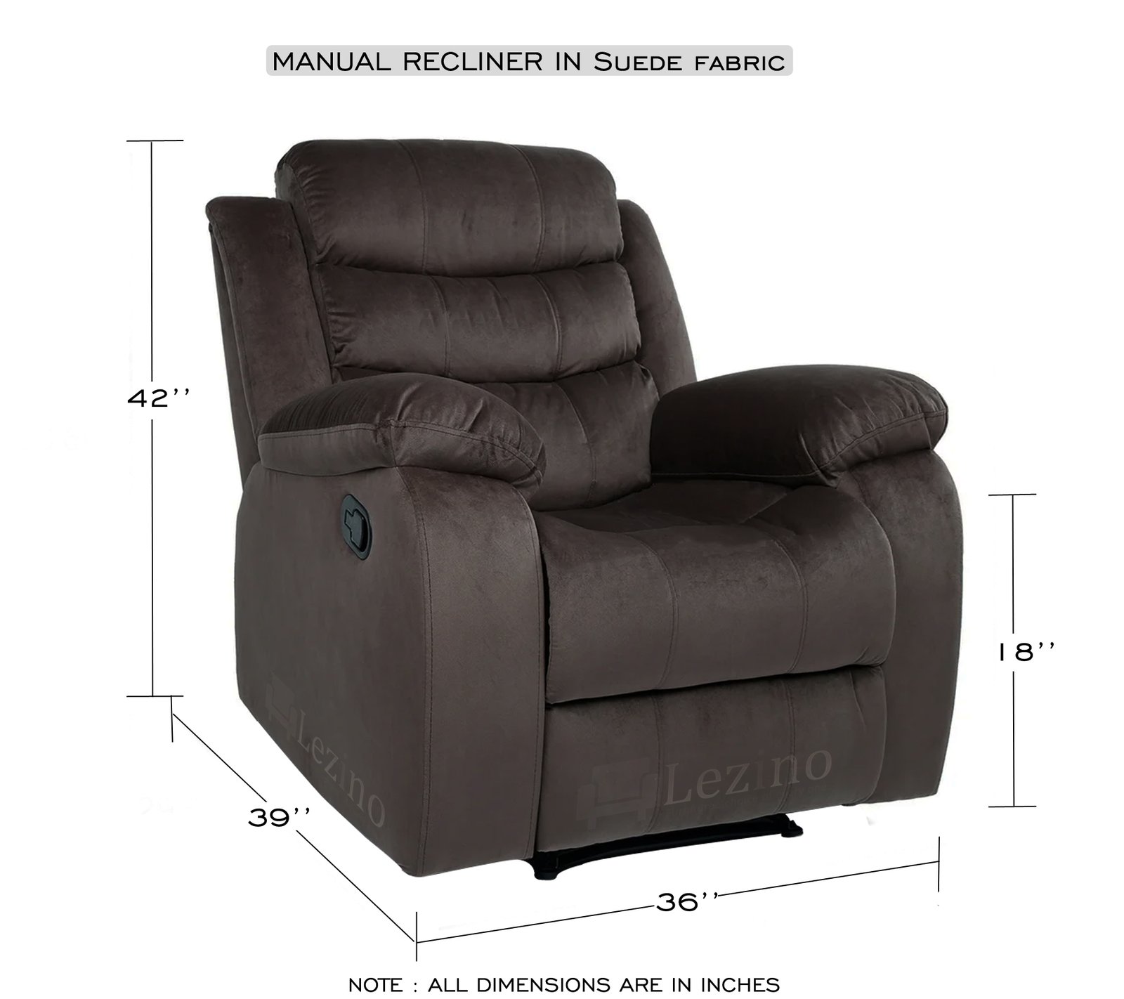 Lezino 1 Seater Manual Recliner Sofa In Brown Fabric