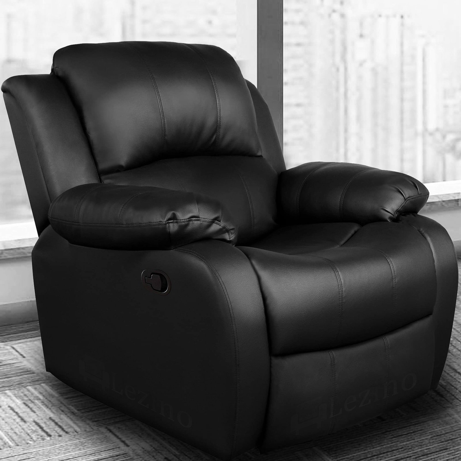 Lezino 1 Seater Recliner Sofa in Black Color Leatherette