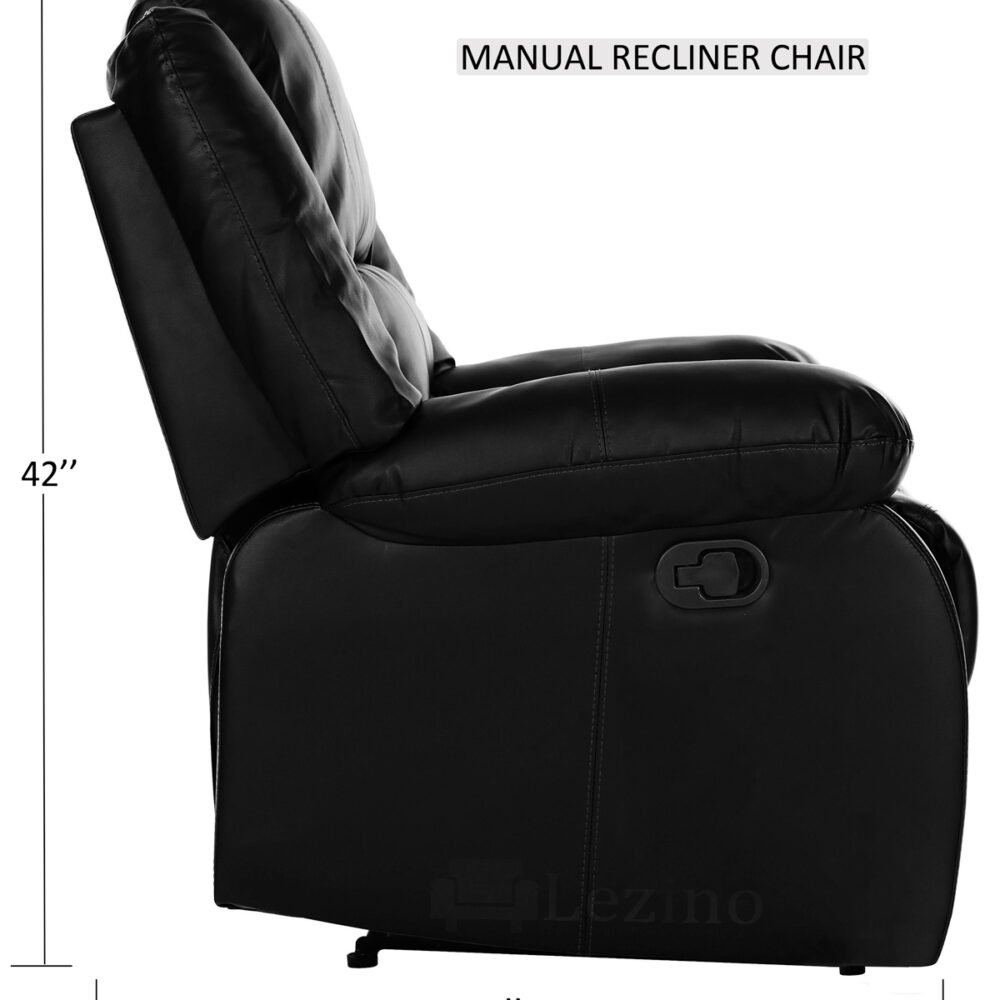 Lezino One Seater Manual Recliner Chair in Black Color Leatherette
