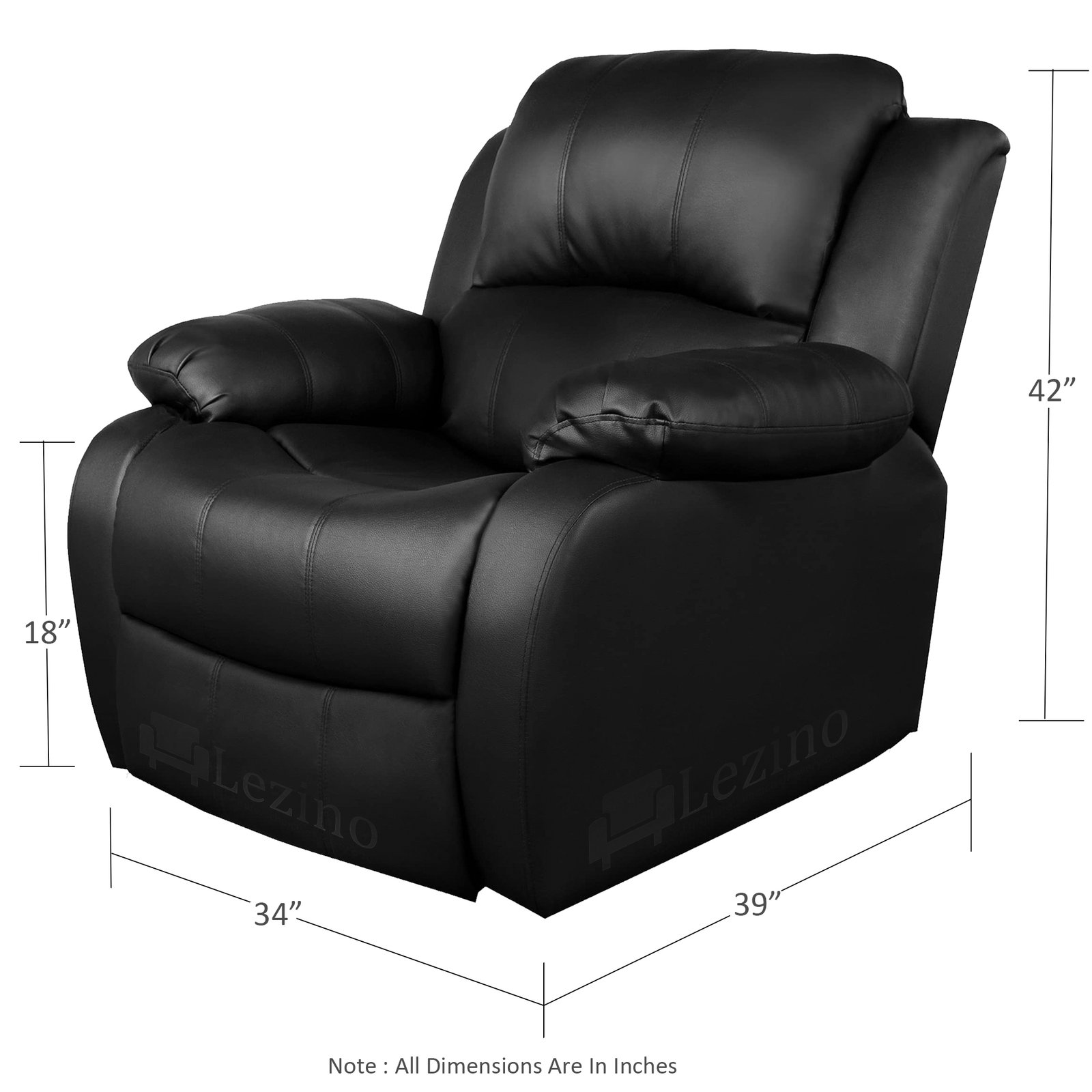 Lezino One Seater Manual Recliner Chair in Black Leatherette