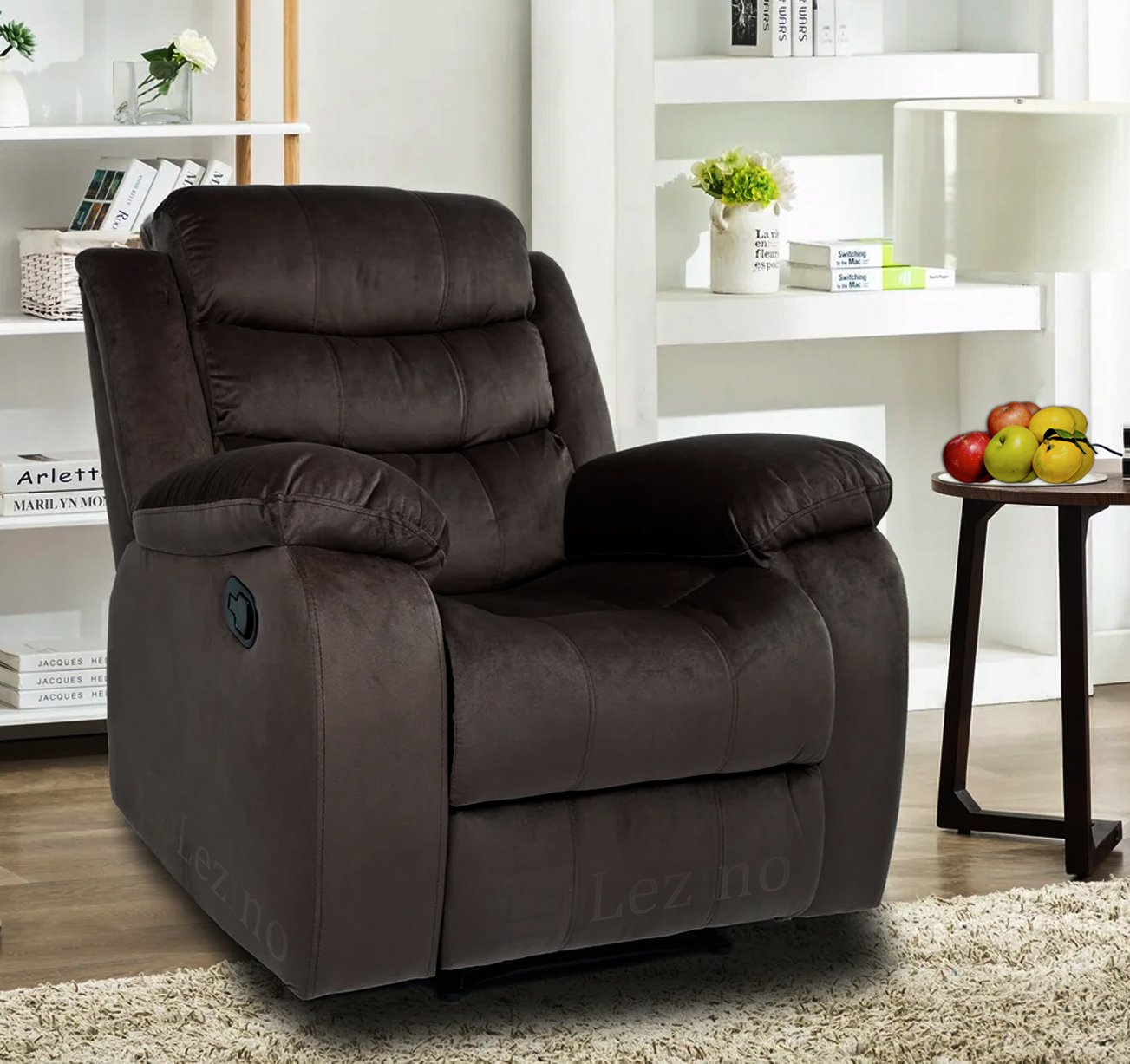 Lezino Single Seater Manual Recliner Sofa In Brown Fabric