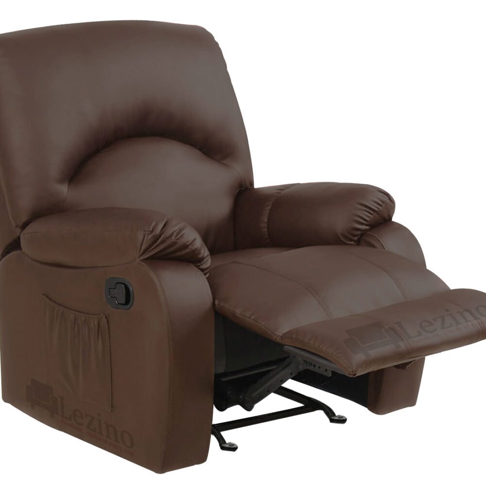 Lezino Single Seater Revolving Rocker Manual Recliner Chair in Brown Colour Leatherette 1