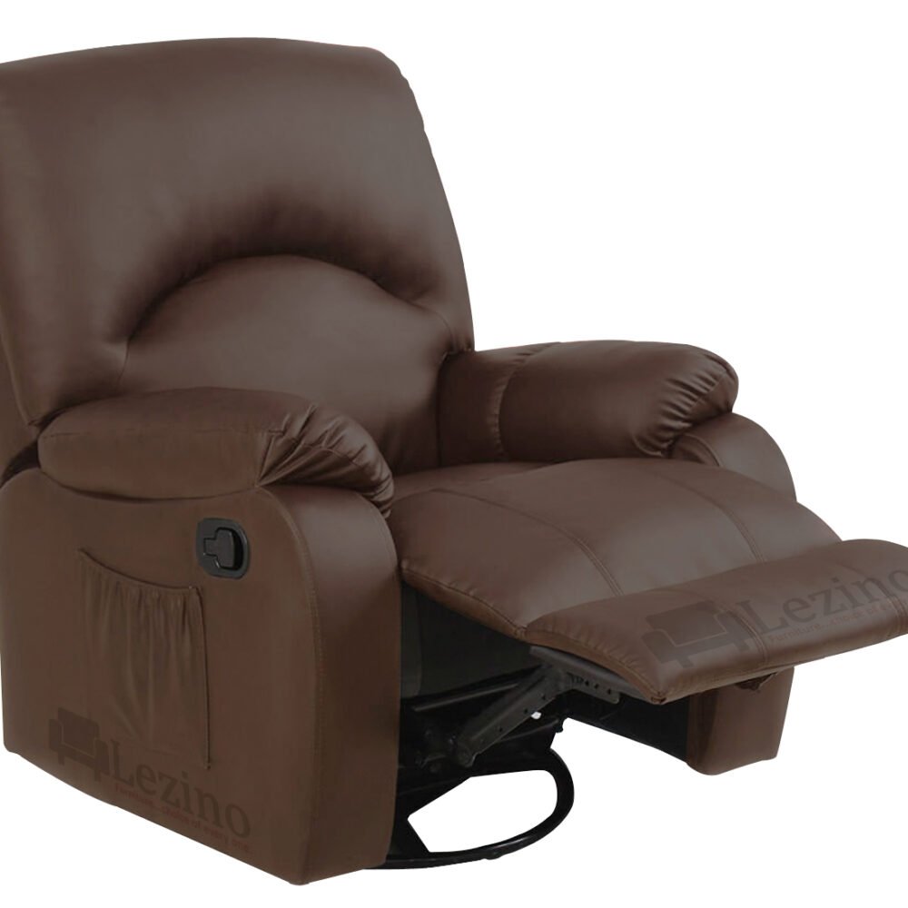 Lezino Single Seater Revolving Rocker Manual Recliner Chair in Brown Colour Leatherette 2