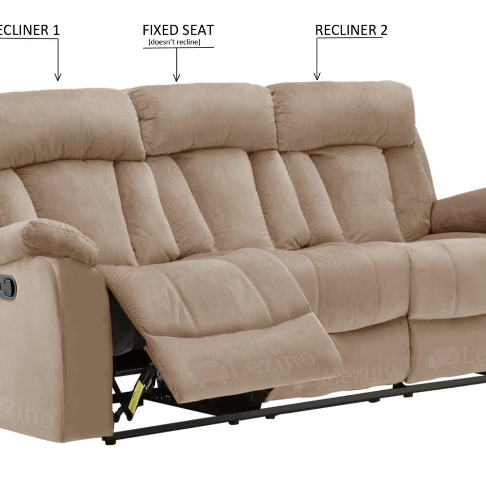 Selino 3 Seater Manual Recliner Sofa 7 Lezino Three Seater Manual Recliner Chair in Beige Color