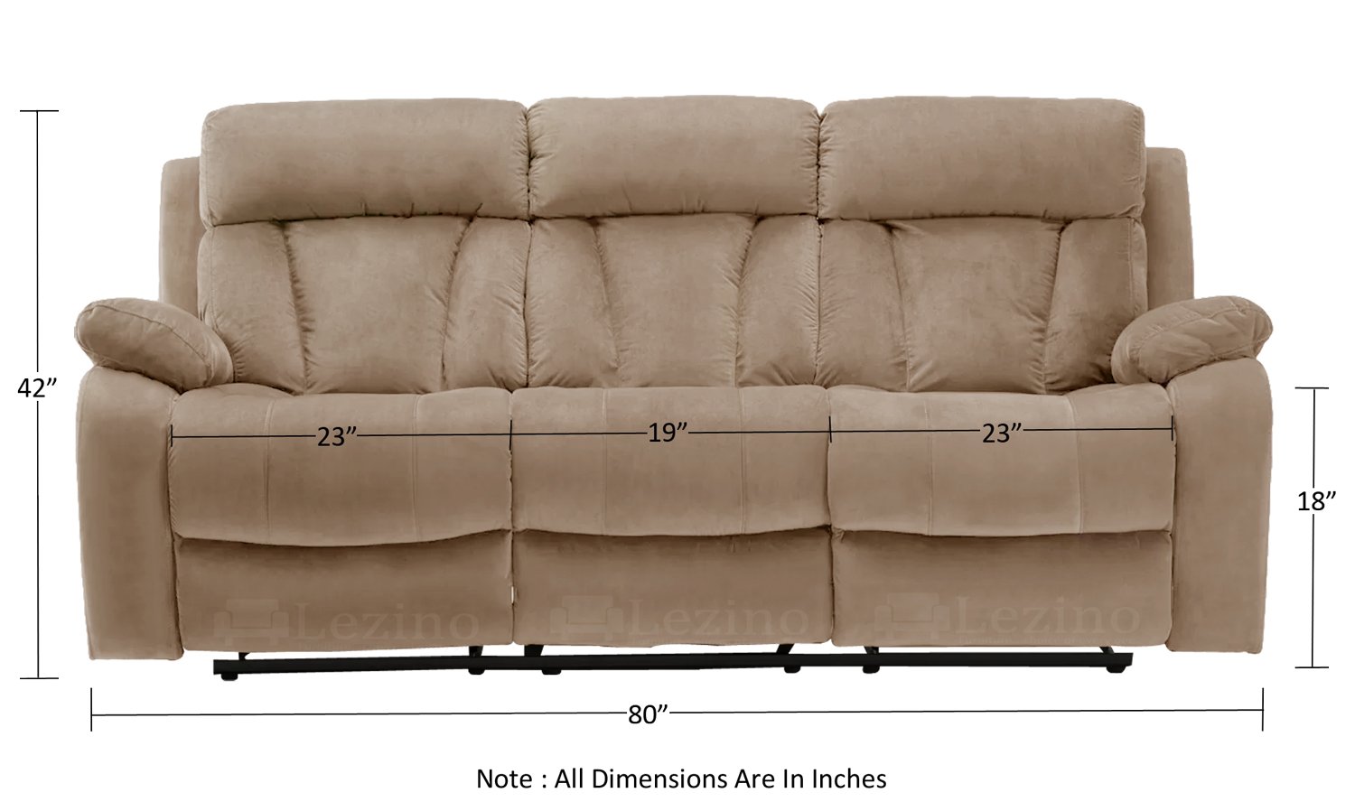 Lezino Three Seater Manual Recliner Chair in Beige Colour