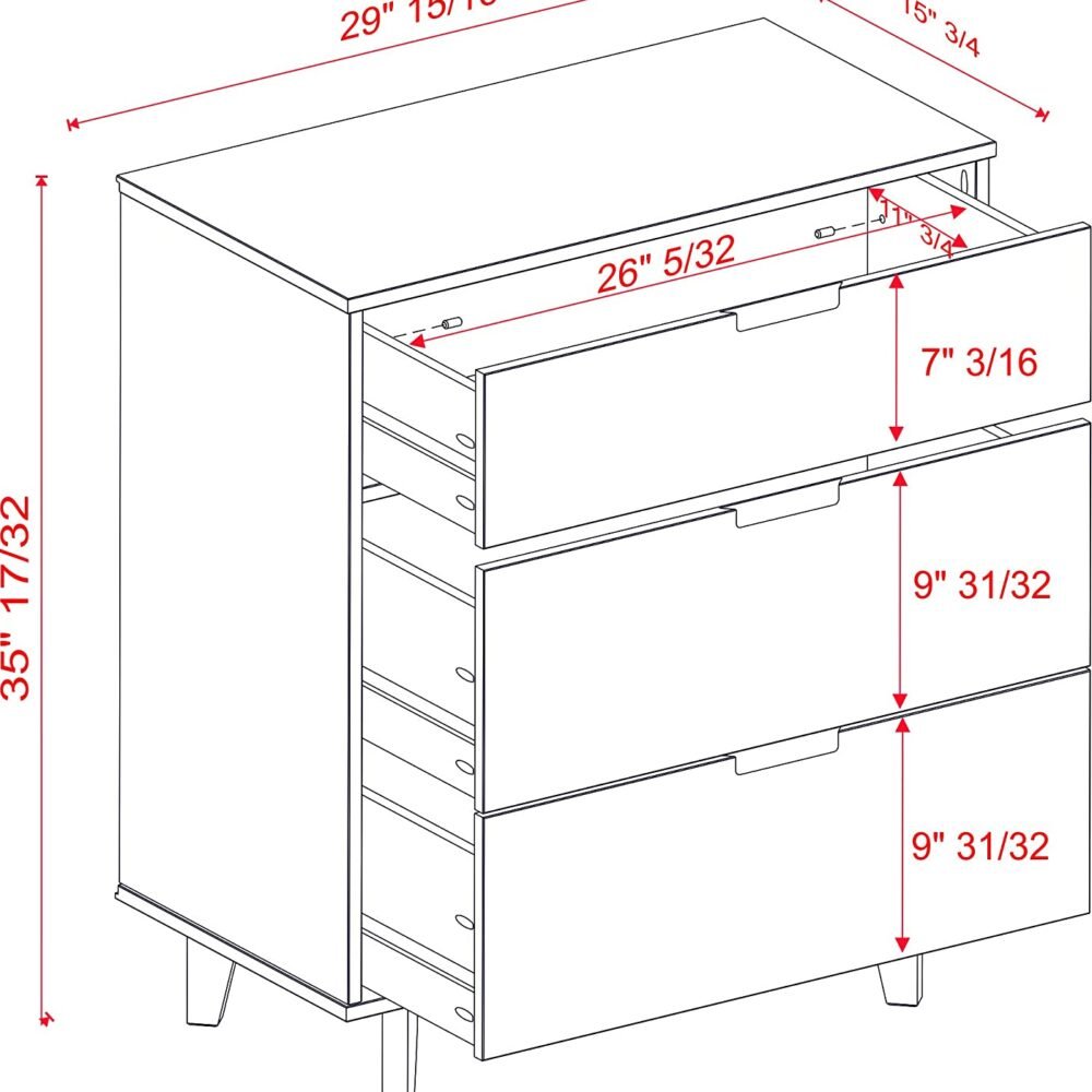 Modern Wood Dresser Bedroom Storage Drawer - 3 Drawers 6 Drawer 38