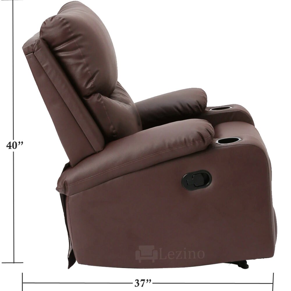 One Seater Manual Recliner Chair in Brown Leatherette by Lezino