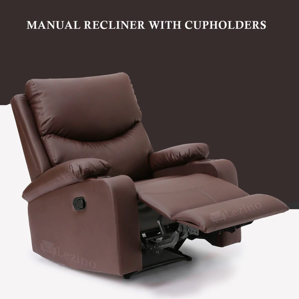 Single Seater Manual Recliner Chair in Brown Faux Leather by Lezino