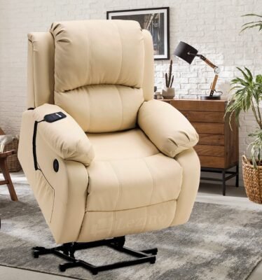 Lezino 1 Seater Power Lift Recliner Chair in Beige Leatherette